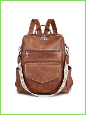 PU Leather Convertible Backpack Purse Medium Daypack 8 Pockets Water Resistant